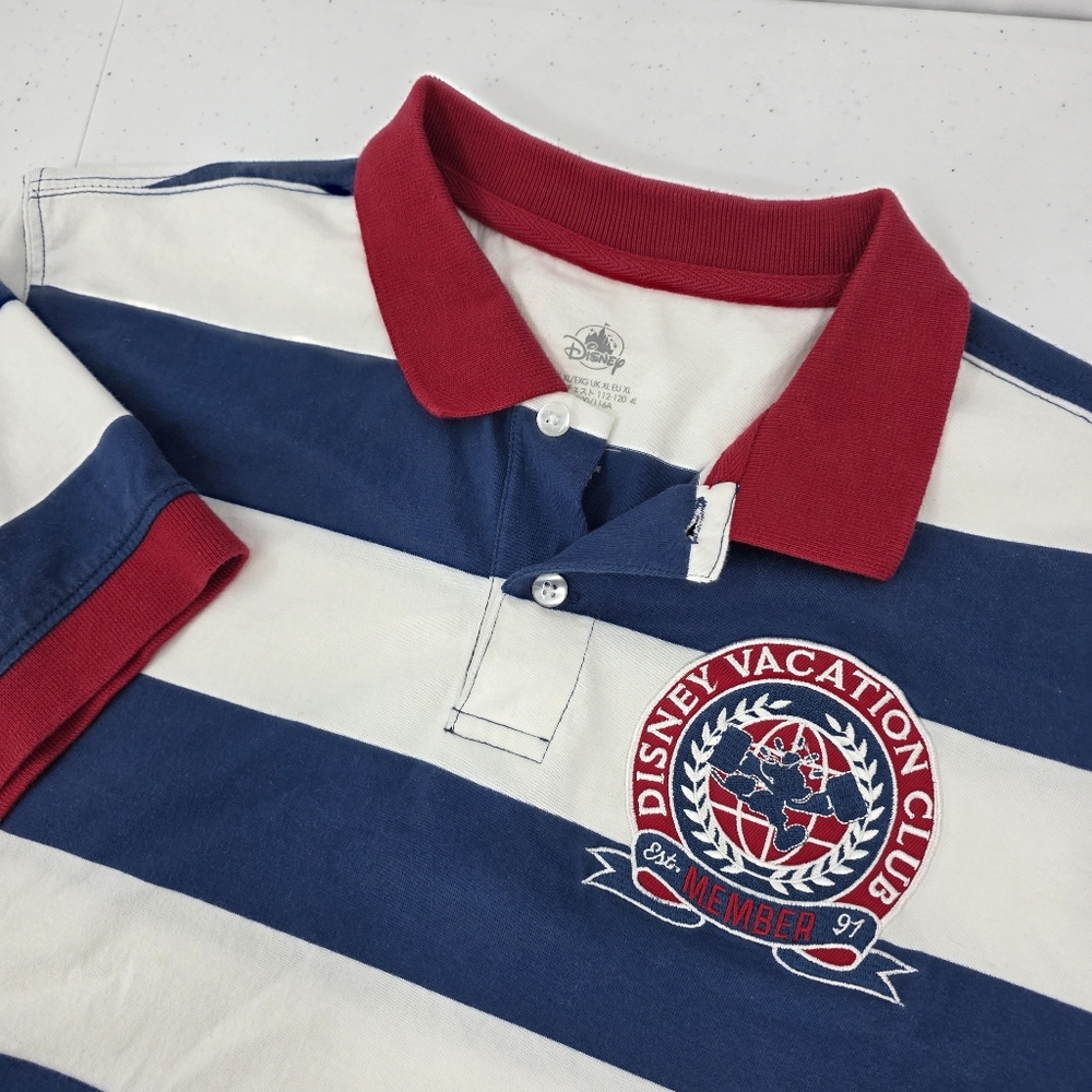 Disney Vacation Club Member‎ Unisex Rugby Polo Shirt Size XL Stripes Blue White.